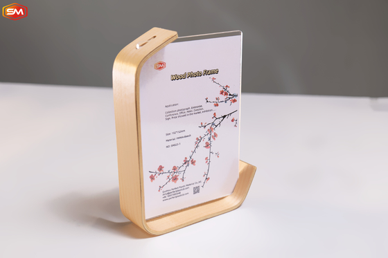 Buy Beautiful Natural L Shape Display 7 Inch Acrylic Clear Picture Photo Frame with Wood Base online manufacture