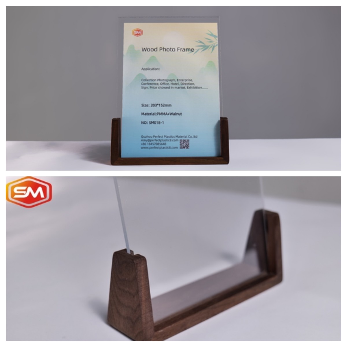 Embedded Acrylic Photo Frame Tableholoder Wood Base