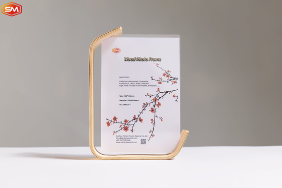 Decorative Table Display Acrylic Photo Picture Frame with Wood Base 6 Inch 7 Inch 8 Inch