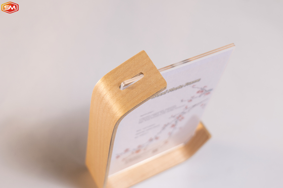 Custom L Shape 7 Inch Acrylic Photo Picture Frame with Wood Base Acrylic Frame Stand