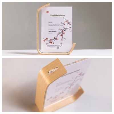 New Product Clear L Shape Acrylic Photo Picture Frame with Wood Base Advertising Poster