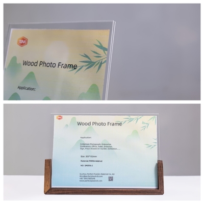 Exquisite U Shaped Acrylic Photo Frame With Wood Base for Desktop Decoration