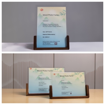 4x6 Double Side Acrylic Photo Frame with Brown Wood Base for Wedding