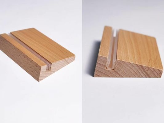 Acrylic Poster Holder, Document Holder and Signage Holders with Bevel Wood Base